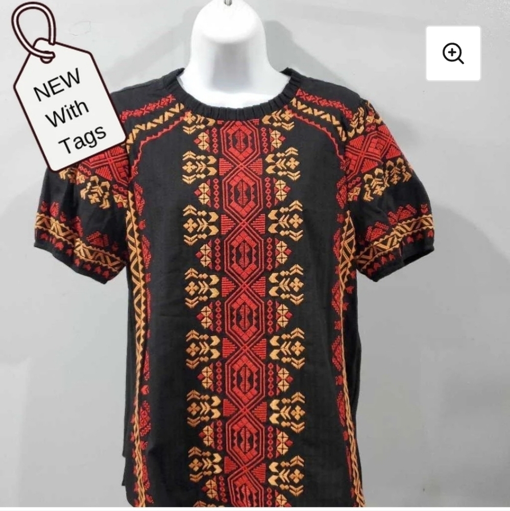 Savanna Jane Embroidered Short Sleeve‎ Sz. S Blouse Tunic NWT